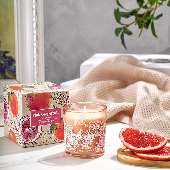 ROMIIE ZOI Scented Candle - Pink Grapefruit - 6oz Aromatherapy Soy Wax Jar Candle for Home, Gifts for Women - 170g