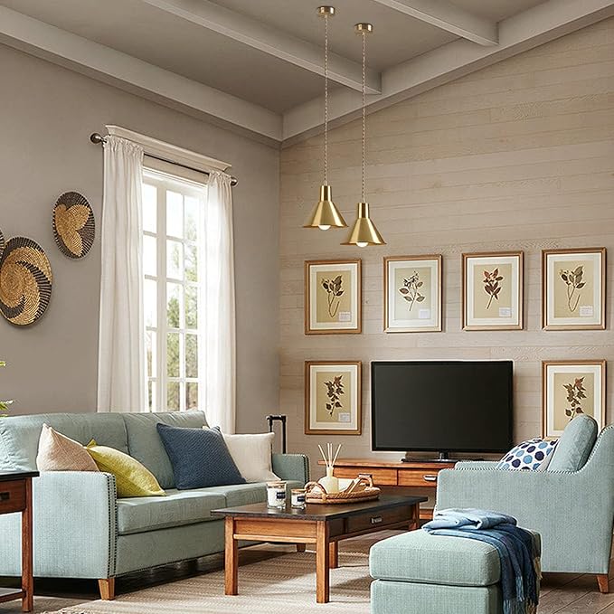 KCO Lighting Brushed Gold Pendant Lighting Modern Cone Pendant Light Brass Mini Hanging Kitchen Island Light Fixture Mid Century Vintage Hanging Ceiling Lamp