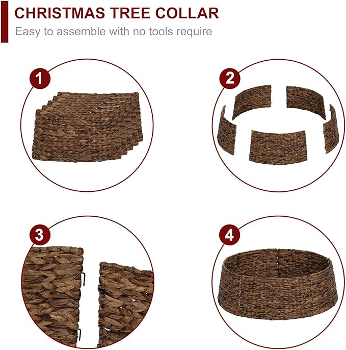 Christmas Tree Collar, 28’’ D Handmade Water Hyacinth Christmas Stand Tree Collar Basket Base Cover for Holiday Decoration