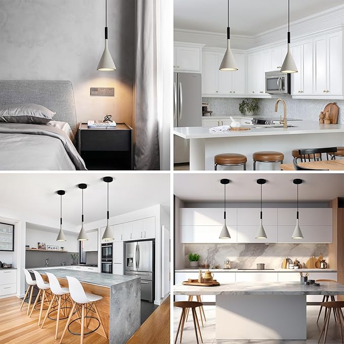 Farmhouse Grey Pendant Light Fixtures 1-Light Concrete Industrial Kitchen Island Pendant Lighting for Dining Room Bedroom Hallway Pendant Ceiling Lamp