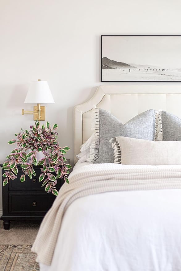 Briful Faux Plants Indoor Fake Potted House Plants Artificial Watermelon Peperomia Hanging Plant for Home Office Bedroom Aesthetic Shelf Kitchen Decoration(Pink - 1 Pack)