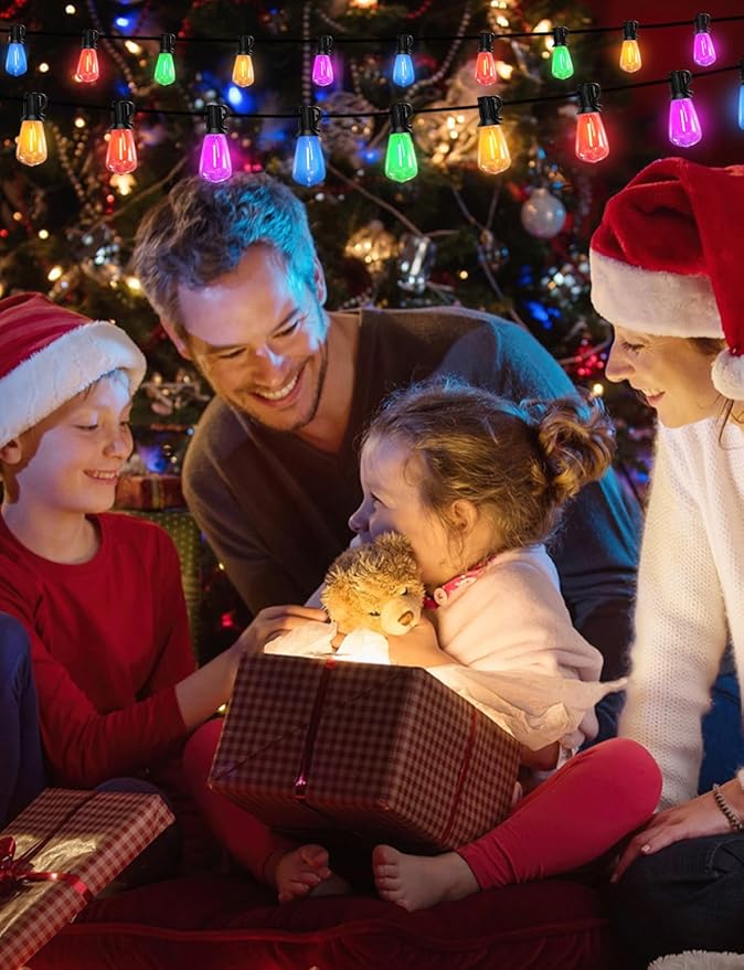 Achin Multicolor Outdoor String Lights 200FT(100ft*2), Colored Patio Lights Waterproof with 100+5 ST38 Vintage LED Bulbs Shatterproof, Rainbow String Lights for Outside Yard, Party, Christmas