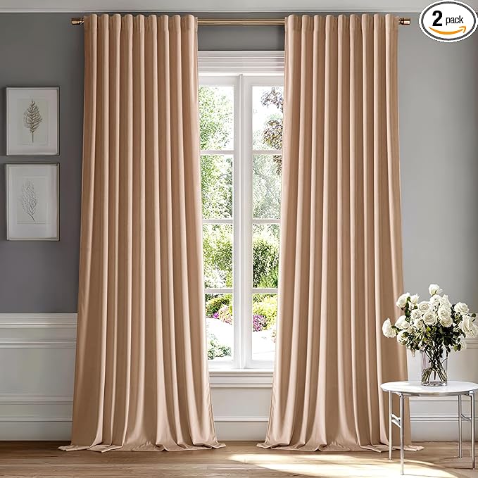 MIULEE Blush Beige Velvet Curtains 96 inches - Luxury Blackout Curtains for Bedroom Living Room Thermal Insulated Super Soft Window Drapes Rod Pocket & Back Tab, W52 x L96 inches, 2 Panels