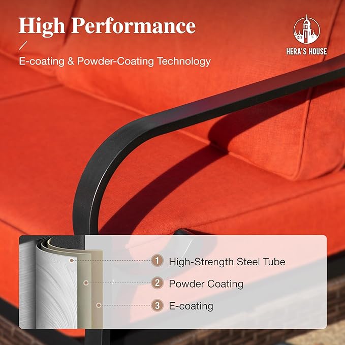 HERA'S HOUSE 4 Piece Patio Furniture Set with 56" Fire Pit Table, 2 x Swivel Cushioned Chair, 1 x 3-Seat Sofa, 5-Seats Outdoor Conversation Set for Lawn Garden Deck, Red