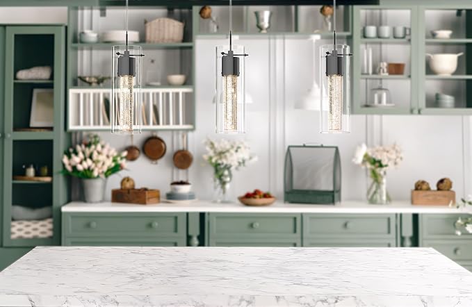 Alice 1-Light Pendant Ceiling Light Fixture, Integrated Led and Premium Bubble Glass, for Kitchen Island, Hallway, Entryway, Passway, Dining Room, Bedroom, Balcony Living Room (Black)