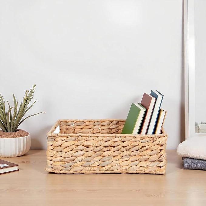 Large Water Hyacinth Storage Basket - 36x26x11 Rectangular Wicker Basket with Handles for Shelves, Home Organizing, Gifts | Natural Woven Decorative for Pantry, Books & Decor