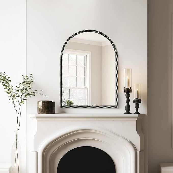 WallBeyond Black Vintage Mirror for Vanity 22x30 Inch, Gold Antique Mirror with Ornate Beaded Frame for Bathroom, Living Room, Fireplace, Entryway