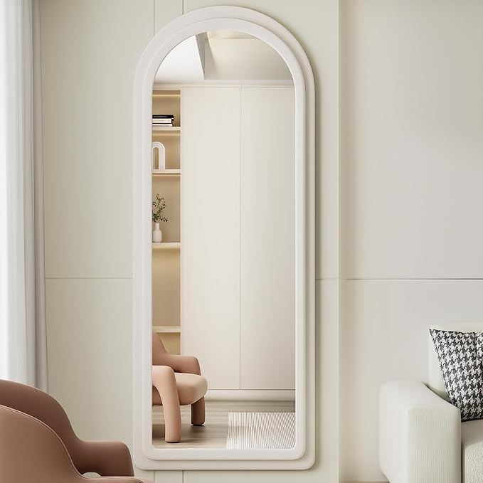 Floor Mirror, Full Length Mirror with Stand, 63"x24" Freestanding Arched Mirror Full Length Hanging or Leaning, Wall Mounted Mirrors with Flannel Frame, Large Mirrors for Bedroom (White)