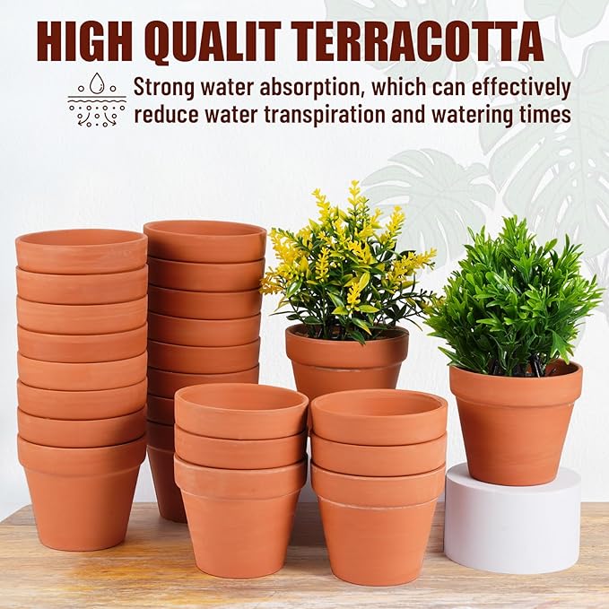 Hsei 24 Pcs 4 Inch Terracotta Pots Flower Pot with Drainage Hole Small Clay Pots for Plants Succulent Indoor Outdoor DIY Crafts Wedding Favor