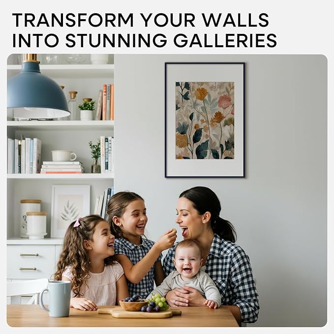 Homeforia 11x17 Picture Frame Navy Blue, High End Metal 11x17 Poster Frames with Mat 8x12 Photo, 11 x 17 Navy Blue Frames Matted to 8 by 12 Print, 17x11 Thin Frames, Tempered Glass, Wall Kit, Set of 1