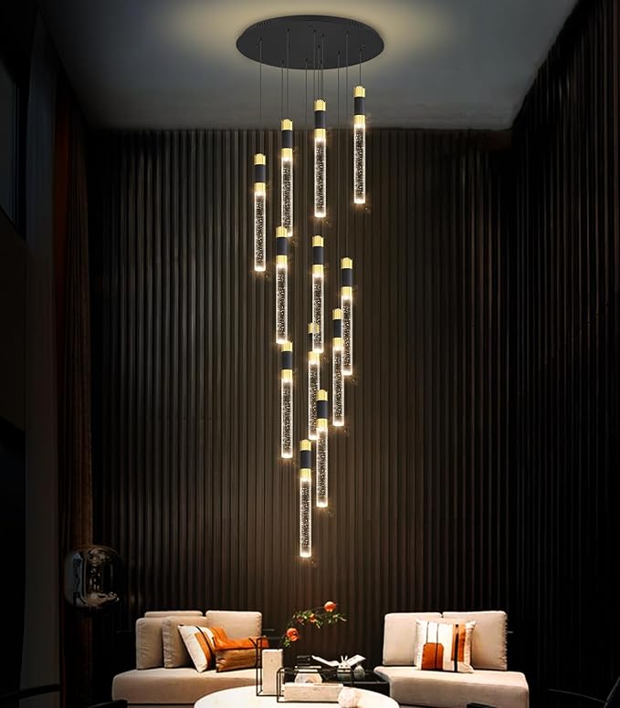 118inch 12-Lights Modern Chandeliers for Living Room LED Dimmbale Light Fixture Entryway High Ceiling Light Pendants Lighting for Dining Room Hallway Staircase with Remote Dimming Chandelier