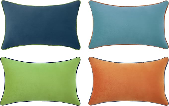 MONDAY MOOSE Decorative Throw Pillow Covers Cushion Cases, Set of 4 Soft Velvet Modern Double-Sided Designs, Mix and Match for Home Decor, Pillow Inserts Not Included (12x20 inch, Blue/Orange)