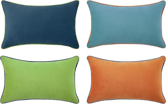 MONDAY MOOSE Decorative Throw Pillow Covers Cushion Cases, Set of 4 Soft Velvet Modern Double-Sided Designs, Mix and Match for Home Decor, Pillow Inserts Not Included (12x20 inch, Blue/Orange)