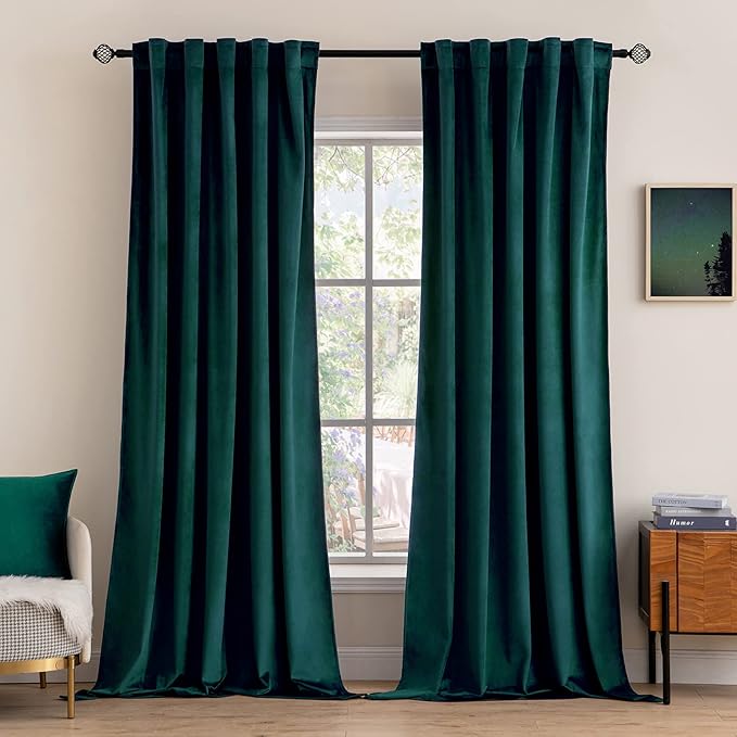 MIULEE Velvet Curtains 84 inches 2 Panels - Luxury Blackout Curtains for Bedroom Living Room Thermal Insulated Home Christmas Decor Super Soft Window Drapes Rod Pocket & Back Tab, Emerald Green
