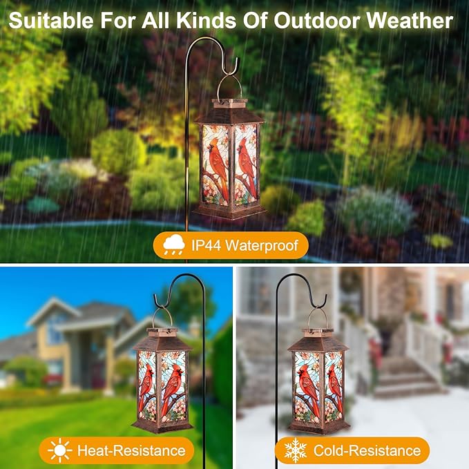 Solar Lantern Outdoor Waterproof Cardinal Garden Decor Birthday Gifts for Women Mom and Grandma Solar LED Plastic Decorative Hanging Light for Yard(Cardinal)
