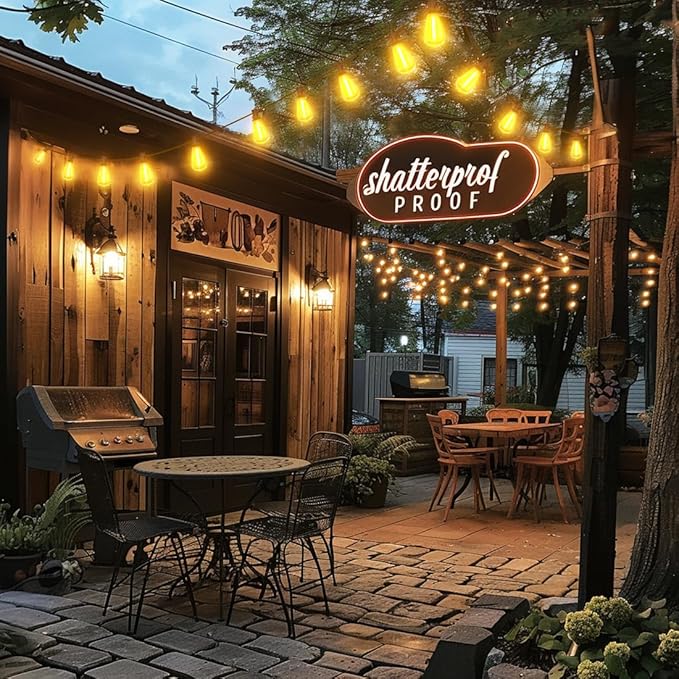 50FT Outdoor String Lights with Remote, Garden Patio Decor with 2500K Warm White, 25+1 LED Edison Bulbs, Support Timer Dimmable Waterproof Shatterproof for Yard Outside Porch Deck Indoor