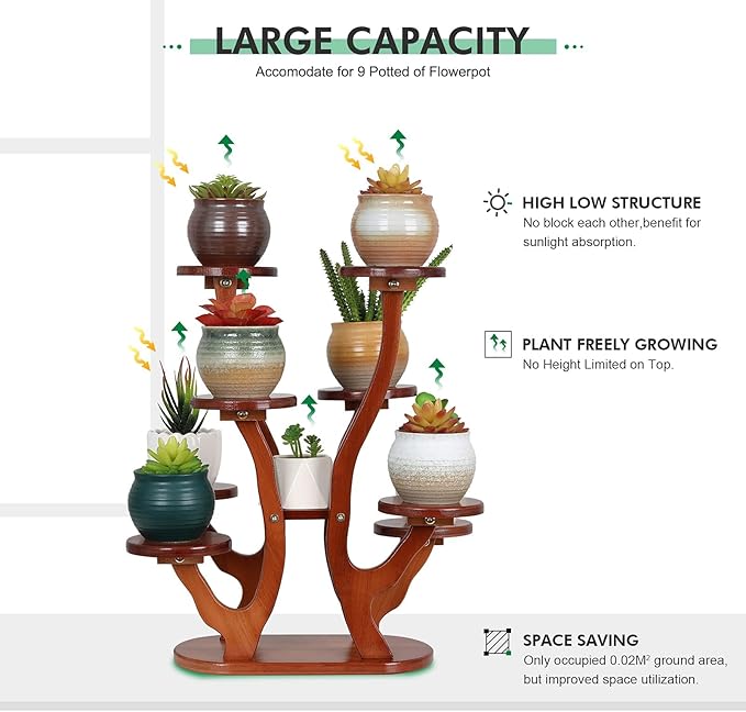 9 Tiers Small Windowsill Plant Shelf Indoor,Bamboo Succulent Plant Stand for Desk,Multi-Layered Tabletop Plant Holder Mini Flower Pot Stand Display for Home Office Decor