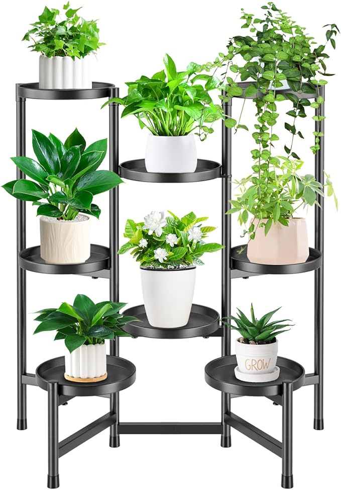 8 Tier Metal Plant Stands, Heavy Duty Flower Pot Stands for Multiple Plant, Anti-Rust Iron Plant Pot Shelf, Decoration Racks for Home Indoor and Outdoor (Black)
