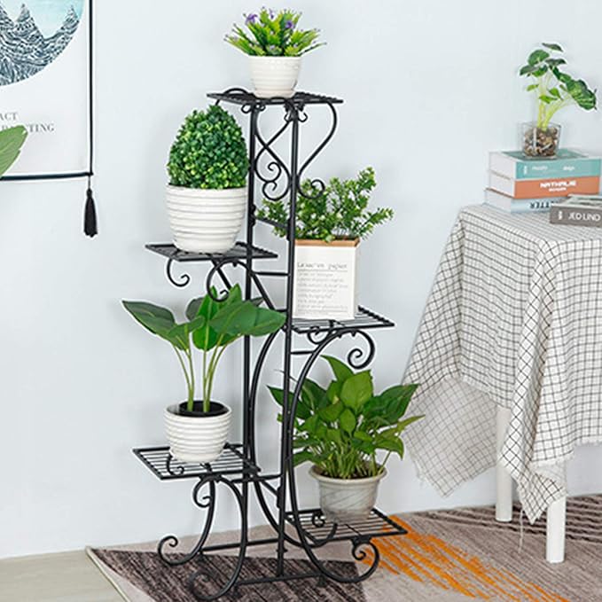 42inch Tall Metal Plant Stand Multi Tiered 5 Tier Multiple Flower Pots Holder Shelf Rack Display Stand Wrought Iron Planter Display Rack Potted Planter Shelves Organizer for Patio Balcony Garden