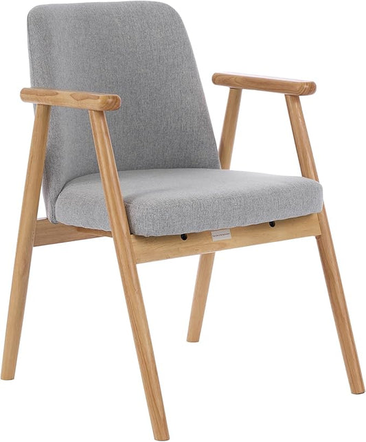 Mid Century Modern Living Room Accent Chair Comfy Reading Armchair with Solid Wood Legs, Soft Seat, Line Fabric for Bedroom, Office, Vanity (Line LightGray)