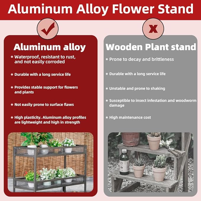 Outdoor Heavy-Duty 3-Tier Moving Garden Cart Sturdy Metal Plant Stand with High-Capacity Load & Rotating Wheels