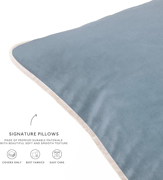 MONDAY MOOSE Decorative Throw Pillow Covers Cushion Cases, Set of 4 Soft Velvet Modern Double-Sided Designs, Mix and Match for Home Decor, Pillow Inserts Not Included (16x16 inch, Beige/Light Blue)