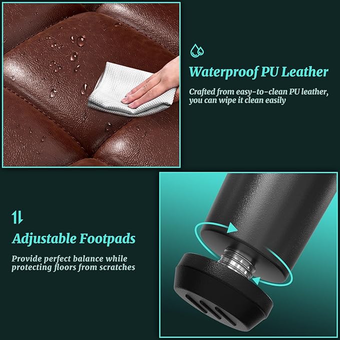 Leather Dining Chairs Set of 4, Upholstered Dining Room Kitchen Chairs with Thick Cushion, High Backrest, Metal Legs, Mid Century Modern Side Chair for Home Living Room Cafe Restaurant, Brown