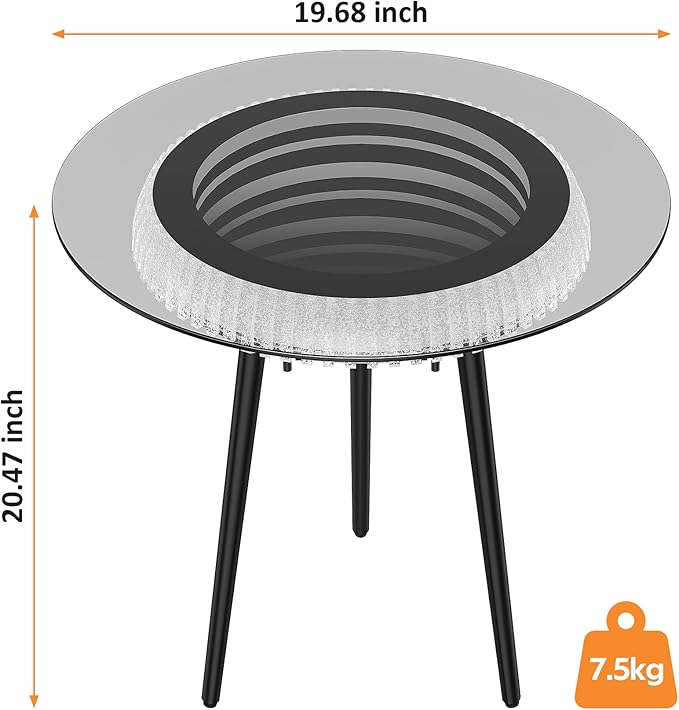 Bigbiglife Small Coffee Table with Led Light, Luxury Round Table with 3D Mirror, Glass Side Table for Appartment Home Living Room