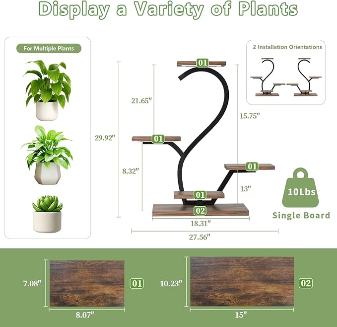 Plant Stand Indoor with Grow Lights - 5 Tiered Plant Shelf Indoor, 30"Corner Plant Stand for Indoor Plants,S-Shaped Metal Plant Stands for Multiple Plants, Flower Rack for Living Room, Balcony, Patio