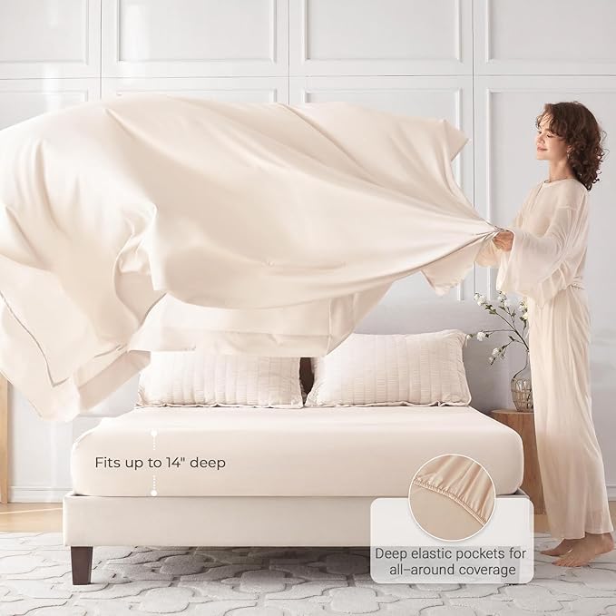MUXHOMO 5 Pieces Twin XL Comforter Set, Seersucker Bed in a Bag Twin XL Size, All Season Luxury Bedding Set with Comforter, Flat Sheet, Fitted Sheet, Pillowcase & Sham, Beige