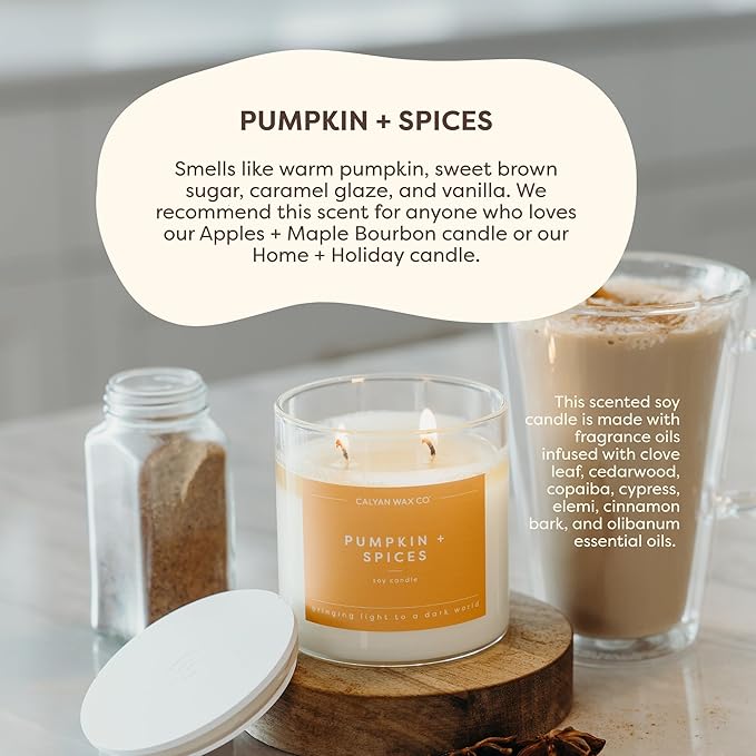 Calyan Wax Co. Fall Scented Candle Set, Fall Bundle of 4 Scented Candles, Bulk 3 Wick Candles, Non Toxic & Vegan Soy Wax, Candle Gift Set, 43 Hour Burn Time, 14.9oz Each