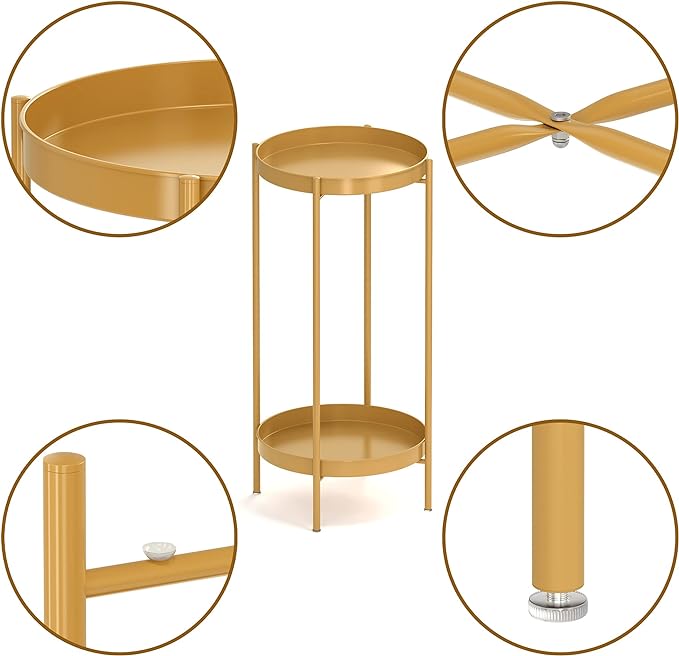 OVICAR Plant Stand Indoor Outdoor - Flower Pot Holder Metal Plant Rack Organizer, 2 Tiers Tall Plant Display Storage Shelf Table For Home Garden Patio Bathroom Office Living Room Balcony Corner (gold)