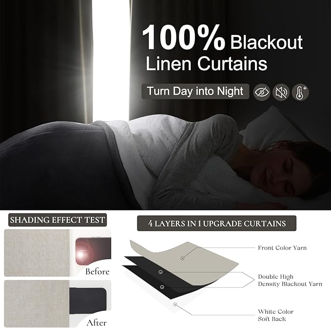 Curtains 70 Inch Length Wide Pinch Pleated Blackout Curtain for Sliding Glass Door/Living Room, Farmhouse Natural Linen Thick Boho Bedroom Heavy Insulated Large Window Drapes (70"Wx90"Lx2Panels)