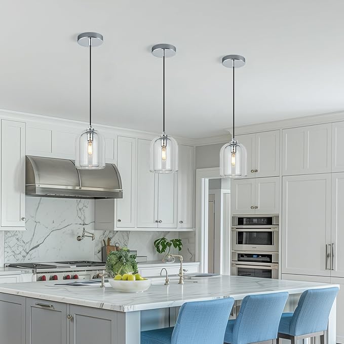 Modern Chrome Pendant Lights Kitchen Island Ceiling Chandelier Indoor Crystal Hanging Light Fixtures for Dining Room Kitchen Living Room Bedroom（3Pack）