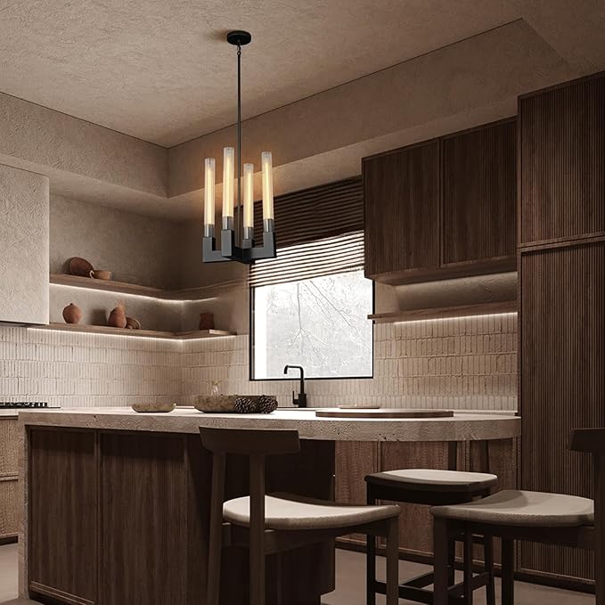 Glass Tube Black Pendant Lights Kitchen Island, Adjustable Cord Modern Pendant Light Fixtures,Kitchen Pendant Lighting Over Island,Indoor Chandeliers for Bedroom, Included Bulb