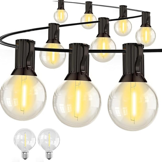 100FT Outdoor String Lights, G40 Globe String Lights with 50 Bulbs& 2 Spare, Waterproof Warm White Lights Indoor, Connectable Patio Lights for Outside Backyard Wedding Bistro Party Decor