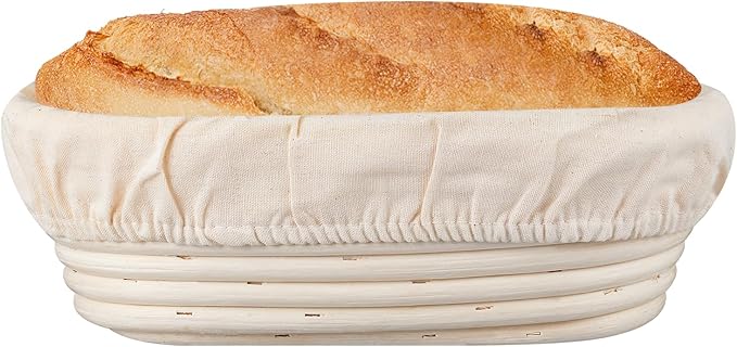 Banneton Bread Proofing Basket Banneton Basket Set Sourdough Proofing Basket Round Proofing Bowls Handmade Rattan Baskets and Liners (Oval 10 inch set of 2)