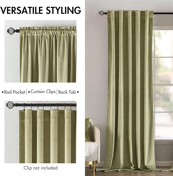 MIULEE Velvet Curtains 90 inches 2 Panels - Luxury Blackout Curtains for Bedroom Living Room Thermal Insulated Super Soft Window Drapes Rod Pocket & Back Tab, Sage Green, W52 x L90 inch