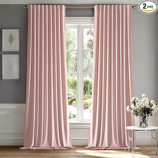 MIULEE Baby Pink Velvet Curtains 108 inches - Luxury Blackout Curtains for Bedroom Living Room Thermal Insulated Super Soft Window Drapes Rod Pocket & Back Tab, W52 x L108 inches, 2 Panels