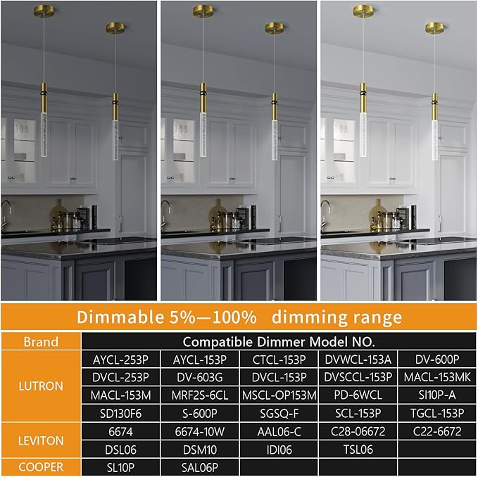 Pendant Lights Kitchen Island Light Fixtures Dimmable LED Modern Pendant Light with Bubble Crystal Pendant Lighting for Kitchen Bedroom Hallway Entryway (Gold 1-Pack)