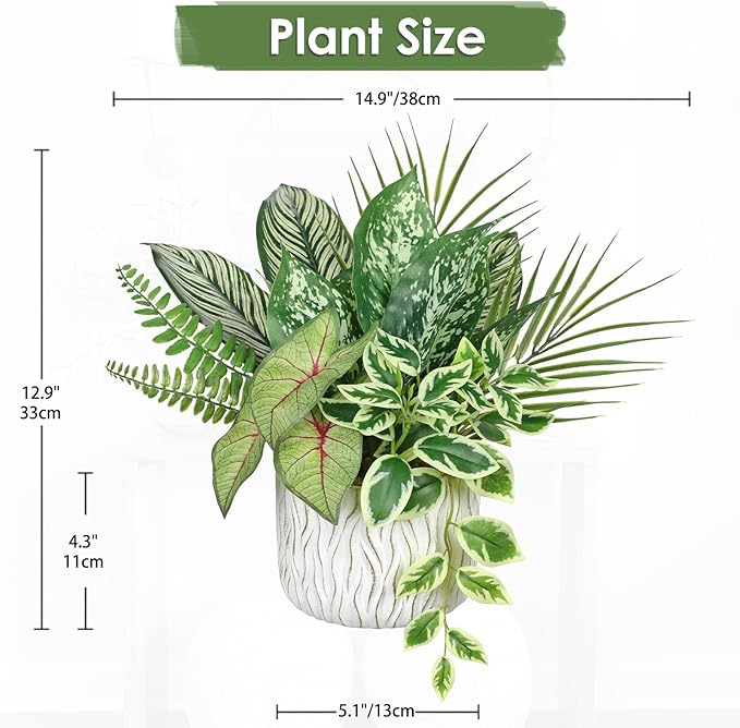 Fake Plants 12.9" Artificial Potted Plant Assorted Faux Plants in Pot Silk Plants Artificial Plants Indoor for Home Living Room Bedroom Bathroom Office Desk Table Centerpieces Shelf Greenery Decor