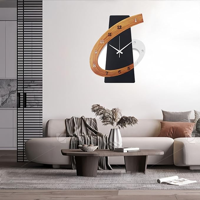 Modern Large Decorative Wall Clock，20 inch Black Silent Non-Ticking Nordic Metal Wall Clocks for Living Room Home Kitchen Bedroom Cafes Office Staircase，Arabic Numerals Quartz Clock((40x50cm)