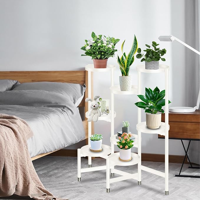8 Tier Metal Plant Stand for Indoor Outdoor, Heavy Duty Flower Pot Stands for Multiple Plant, Anti-Rust Iron Plant Pot Shelf, Decoration Racks for Living Room Balcony Garden Patio (White)