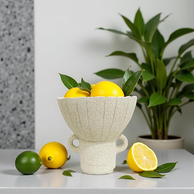 With handle Decorative Leaf Bowl decor , Decorative Bowls for Modern Home Decor,Ruffle Decor,Stylish Key Bowl for Entry Table,Decorative Fruit Bowls for Kitchen Counter,Artificial Stone Light Gray