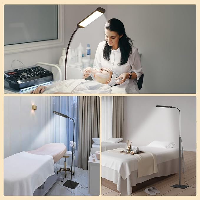 LED Floor Lamp, Reading Lamps Adjustable Stepless Colors & Brightness Gooseneck Standing Lamp, Nail Tech Lamp, Lash Light for Eyelash