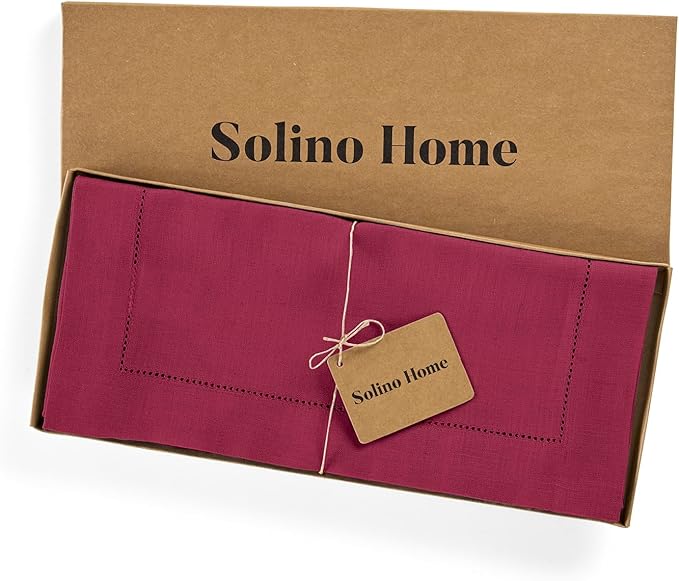 Solino Home Linen Table Runner 36 Inches - 100% Pure Linen Beet Hemstitch Table Runner 14 x 36 Inch Ideal for Dresser and Coffee Tables - Fall, Thanksgiving, Christmas, Holiday - Classic Hemstitch