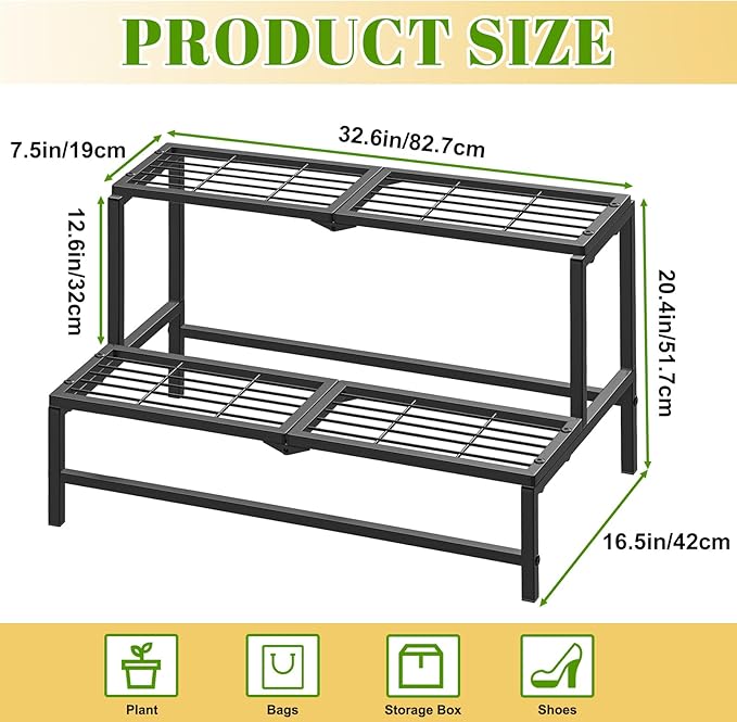 2 Tier Plant Stand Indoor Outdoor, Heavy Duty Metal Tall Plant Shelf for Multiple Flower Planter Holder, Ladder Pot Display Rack for Patio Garden Corner Balcony Living Room (Black)