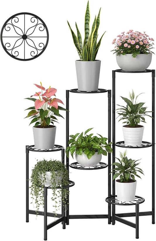 Plant Stand Outdoor 7 Tier Metal Corner Shelf Garden Livingroom Flower Stands for Indoor Plants Black Diamond