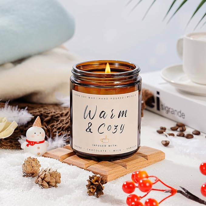 Warm & Cozy Soy Scented Candle - Holiday Scent for Home & Winter Christmas Gifts