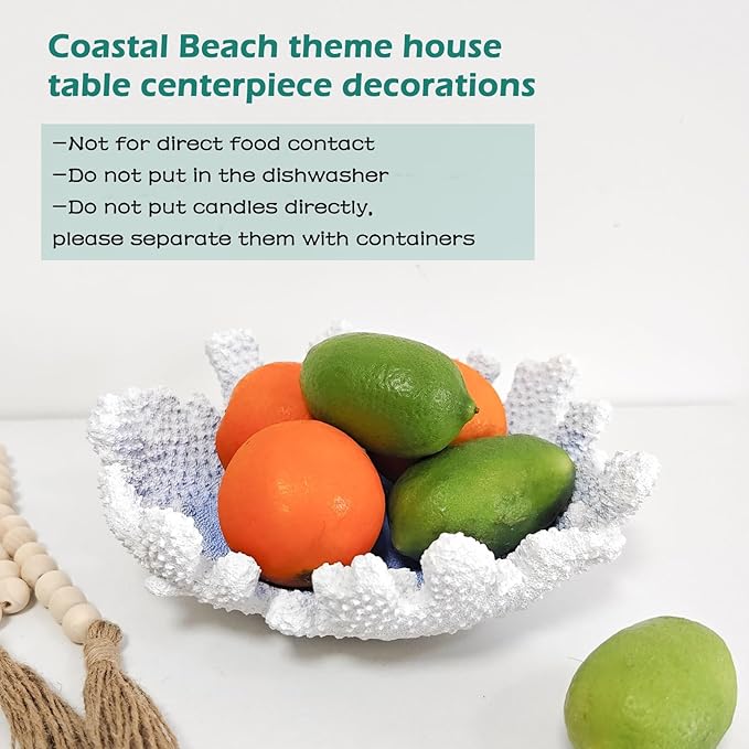 Santorini Blue Coral reef Textured Decorative Bowl,9.45" Medium Resin Decorative Centerpiece Bowl for Coastal Beach theme house table centerpiece decorations & Nautical decorations for coffee table